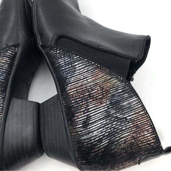 Remonte Black Leather Metallic Irridescent Heel Low Heel Zipper Ankle Boots - Picture 11 of 16